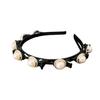 Shining Rhinestone Faux Pearls Flower Decor Women Headband Non-slip Elastic Double Layer Bangs Clips Hair Hoop Hair Accessories