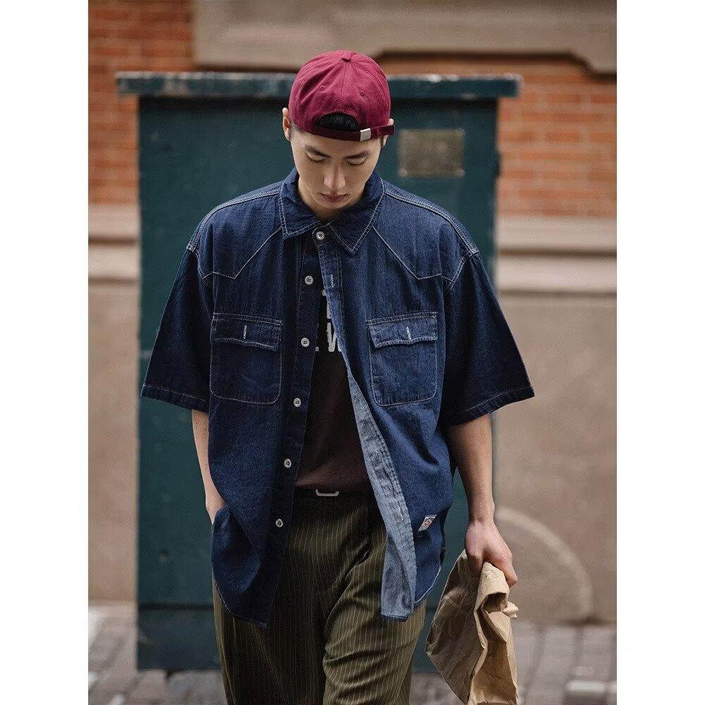 Японский ретро модный бренд летняя свободная джинсовая рубашка с короткими рукавами художественная молодежная рабочая рубашка мужская и женская многослойная куртка