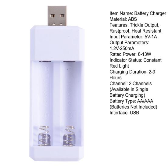 Адаптер для батарей 2 слота USB-порт Нержавеющий Антиокислительный Жаропрочный Безопасный Быстрое зарядное устройство AA/AAA