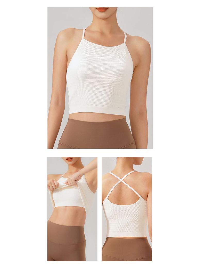 Йога Слитный Ударопрочный Топ-майка Спортивный бюстгальтер с нагрудными вкладышами и красивым дизайном спины для женщин