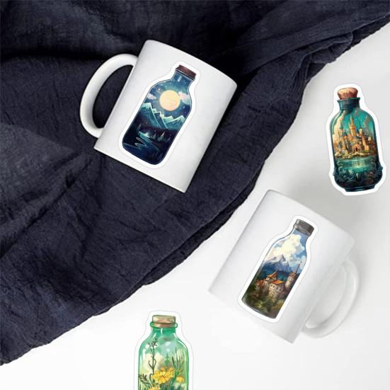 50 шт., наклейки на стеклянные бутылки с героями мультфильмов, различные милые наклейки «Мир в бутылке», граффити, декоративные виниловые художественные наклейки, водонепроницаемые наклейки для скейтборда, багажа