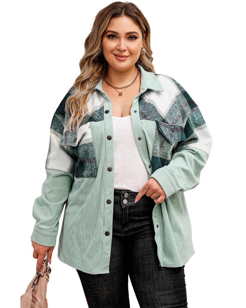 Azura Exchange Зеленая клетчатая блузка большого размера из вельвета