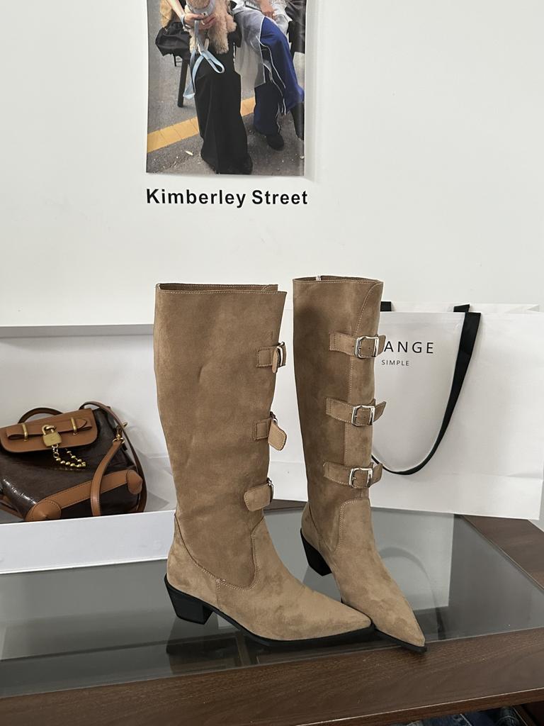 Осень-зима 2025 ретро пряжка ремня рыцарские сапоги европейские и американские модные сапоги остроносые сапоги на толстом высоком каблуке высокие сапоги женские