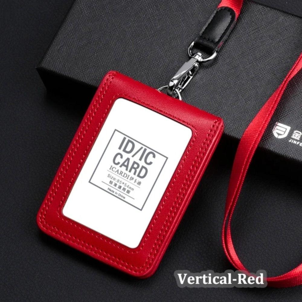 Cowhide Leather ID Card Holder with Lanyard Work Card Case Doctors Badge Holder Referee