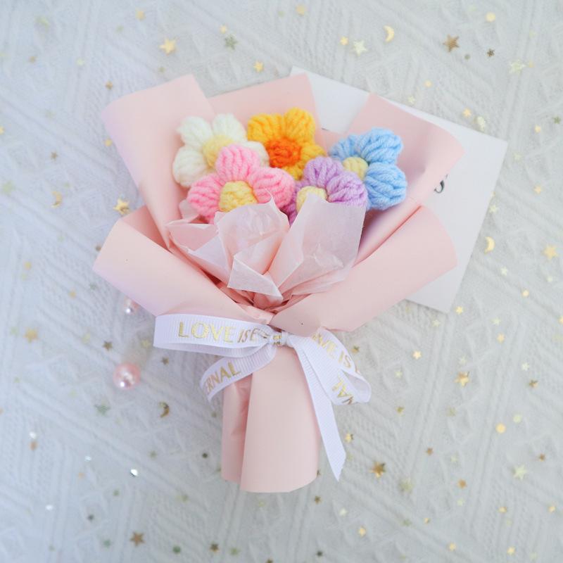 Crochet Knitting Flowers Potted Homemade Crochet Rose Tulip Daisy Office Desktop Ornaments Car Automotive Interior Decoration