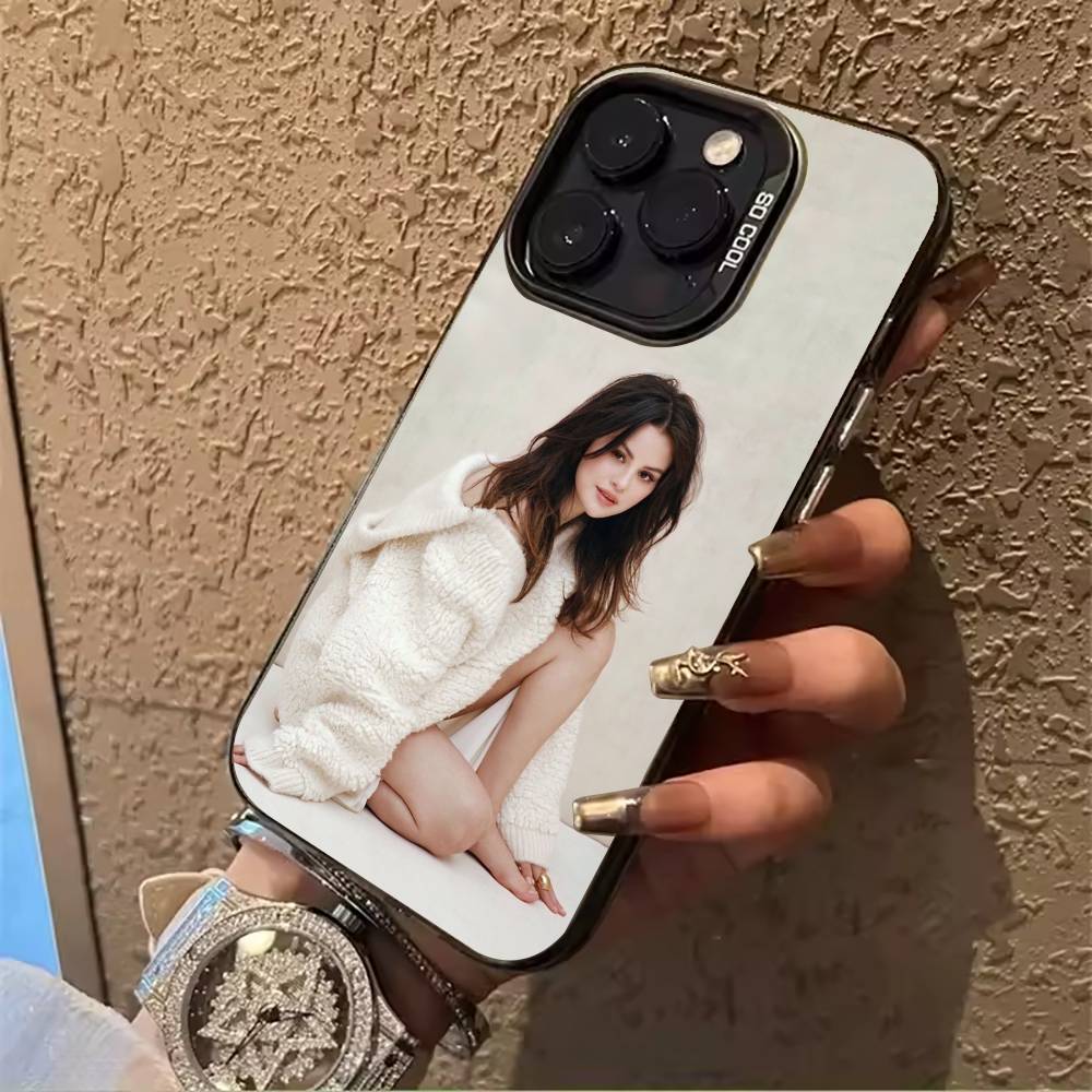 superstar-Selena- Gomez For iPhone 17 16 15 14 13 12 11 Pro Max XS 17 Air Silicone Colored Silver Bumper Cover