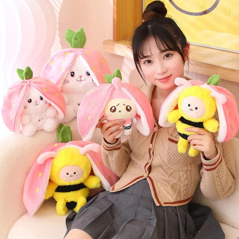 Strawberry Turned Into A Doll Plush Toy Childrens Sleeping Pillow Childrens Girls Birthday Christmas Gift Rabbit Bee Doll