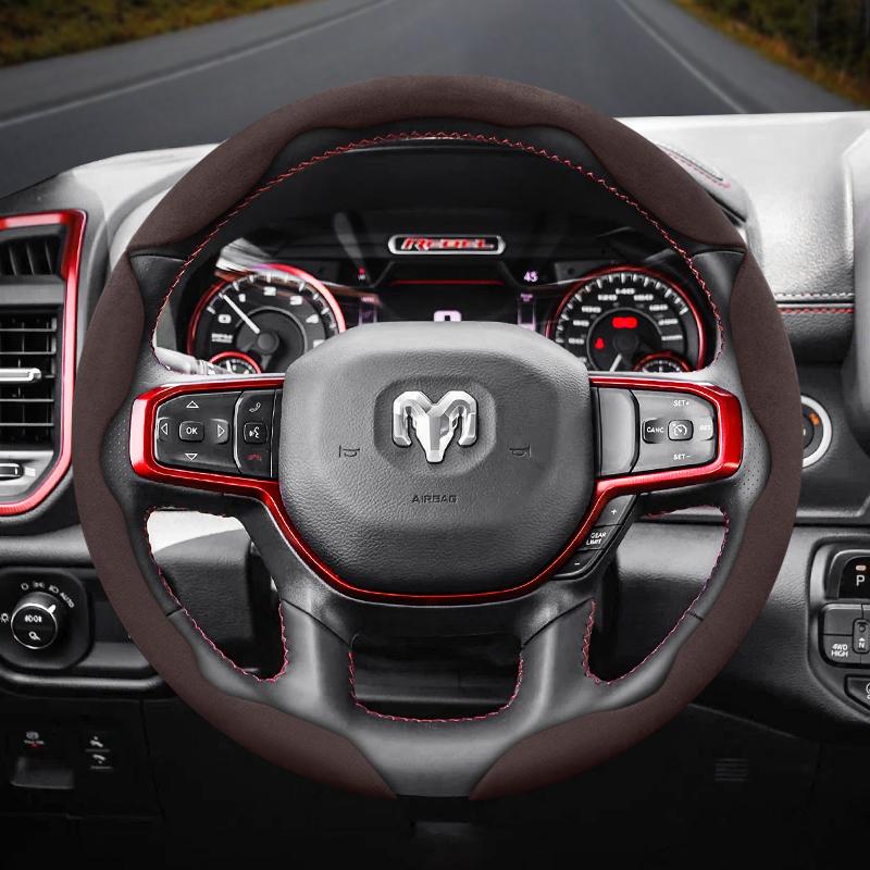 bpzsw1 Suitable for Ram Anti-Slip Buckle Segmented Suede Steering Wheel Cover for Models Such as Pickup Promaster Rampage 1500 2500 3500 4000 4500