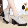 8cm Breathable Elegant Thick Bottom Chunky Platform Pumps 2025 Spring Genuine Leather Shoes Woman Block High Heels Oxfords