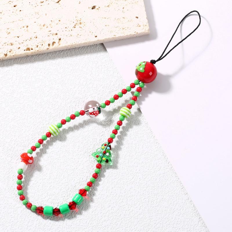 Christmas Mobile Phone Chain Universal Anti-Lost Phone Chain Cartoon Santa Claus Christmas Trees Beaded Phone Lanyard Gifts