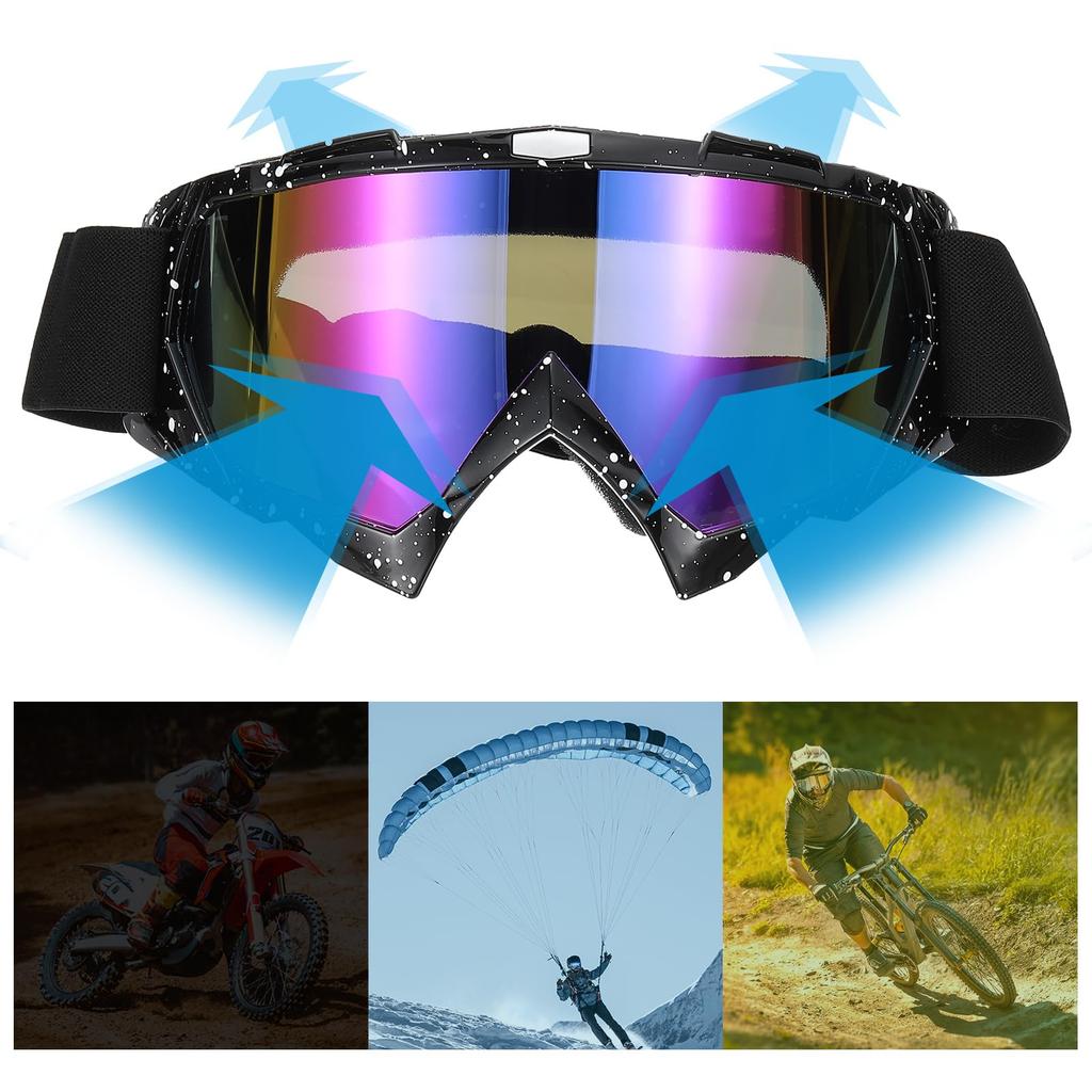 [PATIKIL] Dirt Bike Goggles 2-Pack for Motorcycle Goggles - Black/White & Colorful/Gold Lenses