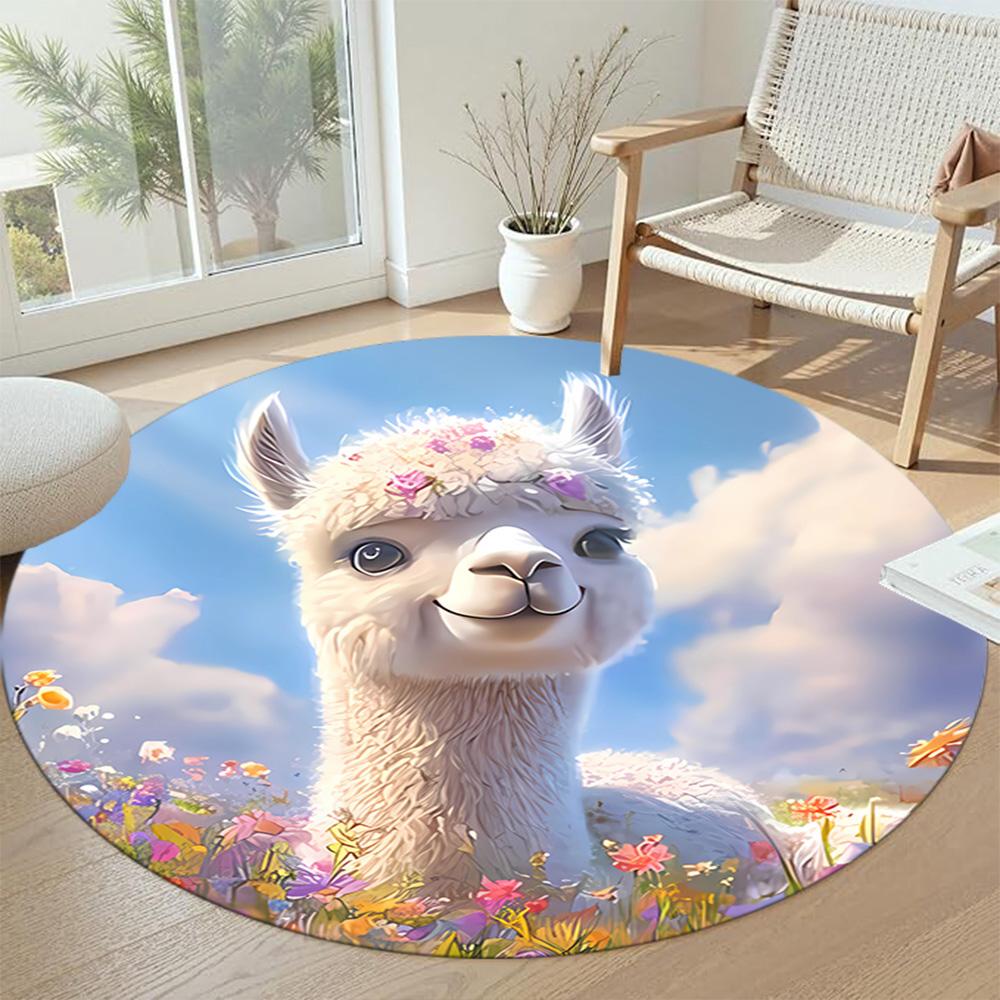 Alpaca Round Office Rug Suitable for Dining Room Kitchen Study room Balcony Antislip Round Carpet Anime Office Decor