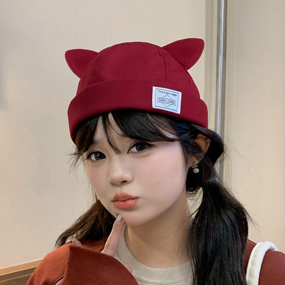 Cotton Melon Skin Hat Solid Color Beanie Hat Unisex Docker Cap Outdoor