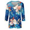 Женские топы, рубашка с рукавом три четверти, свободная повседневная рубашка с V-образным вырезом, футболка с цветочным принтом