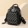 Women's Backpack Chessboard Rhinestone Bag Outdoor Leather Backpack