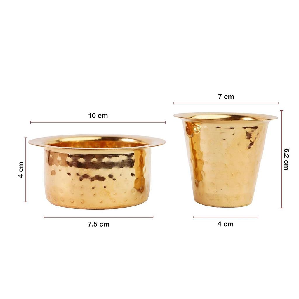 Латунная чашка для кофе Давара/Дабара и стакан для подачи фильтрованного кофе/чая/Традиционная кумбаконамовская дабара латунная дабара - | Кованая матовая - 150 мл (Набор из 4)