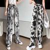 Ink Painting Tie Dye Pants Women's Summer Thin Ice Silk Ankle-Length Pants Straight Wide Leg Pants