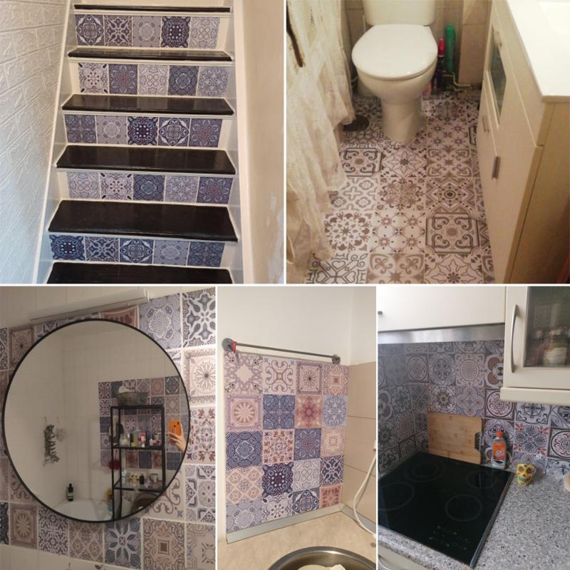 10 шт., ретро-узор, матовая поверхность, плитка, наклейки, чехлы для кухни, ванной, столов, пола, износостойкие художественные наклейки на стены