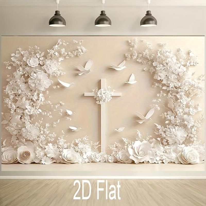 2D plane, 1 cross and pigeon-themed background, suitable for celebration events and photography