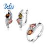 New Natural Multicolor Tourmaline Ring Earrings Jewelry Set 925 Sterling Silver Jewelry Simple Daily Style Design Lady