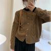Knitted Cardigan Women's Fall Simple Literary Thickened Sweater Coat Casual Loose Button Up Jacket Coat