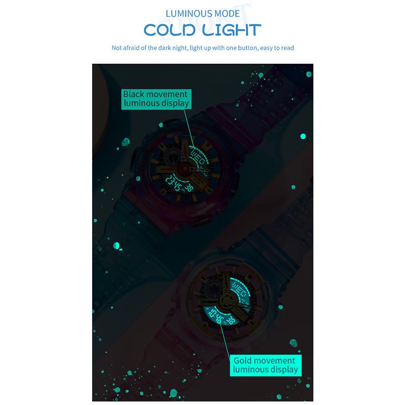 SANDA New Product Gradient Multiple Colors Frozen Couple Style Men's and Women's Fashion Trend Multi -functional Waterproof Electronic Watches