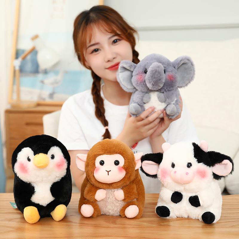Kawaii Big Ball Animals Stuffed Bunny Pink Pig Monkey Elephant Penguin Hug Cuddly Plushie Toys Ferry Plush Soft Doll for Girl