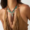 Ethnic Style Women Leaf Choker Woven Rope Leather Tassel Turquoise Stone Pendant Necklace Feather Retro Bohemian Necklaces