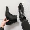 Мужские короткие ботинки Ботинки челси на платформе Ретро Смокинг Ботильоны Заостренный носок Ретро Черные Ботинки на каблуке Большой размер