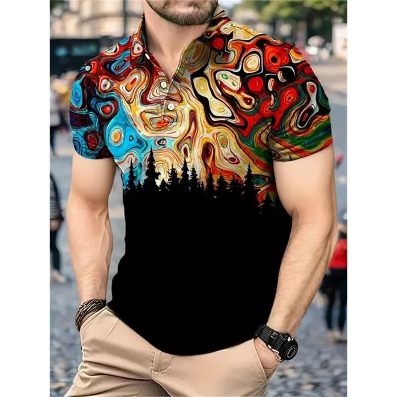 Summer Essential! Tropical Palm Print Short Sleeve Polo Shirt