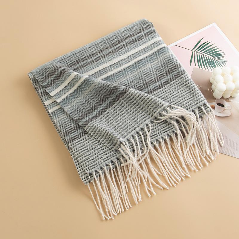 Korean Style Imitation Cashmere Plaid Warm Shawl Scarf Unisex Fashion Commuting Tassel Scarf