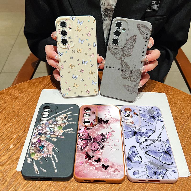 Фантастический чехол с принтом бабочки для Samsung S26 S25 Ultra S24 S23 S22 S21 FE A15 A35 A55 A16 A36 A56 A17 A18 A37 A57 5G Мягкая крышка с текстурой кожи