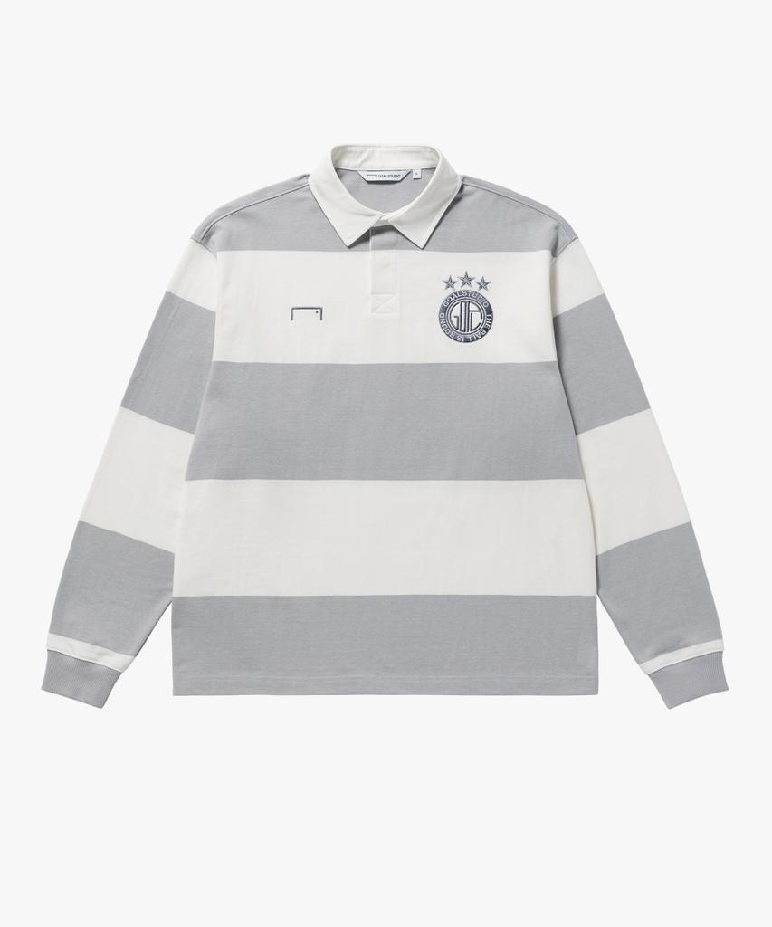 GOALSTUDIO Fc Stripe Long Sleeve Polo Shirt-Light Gray