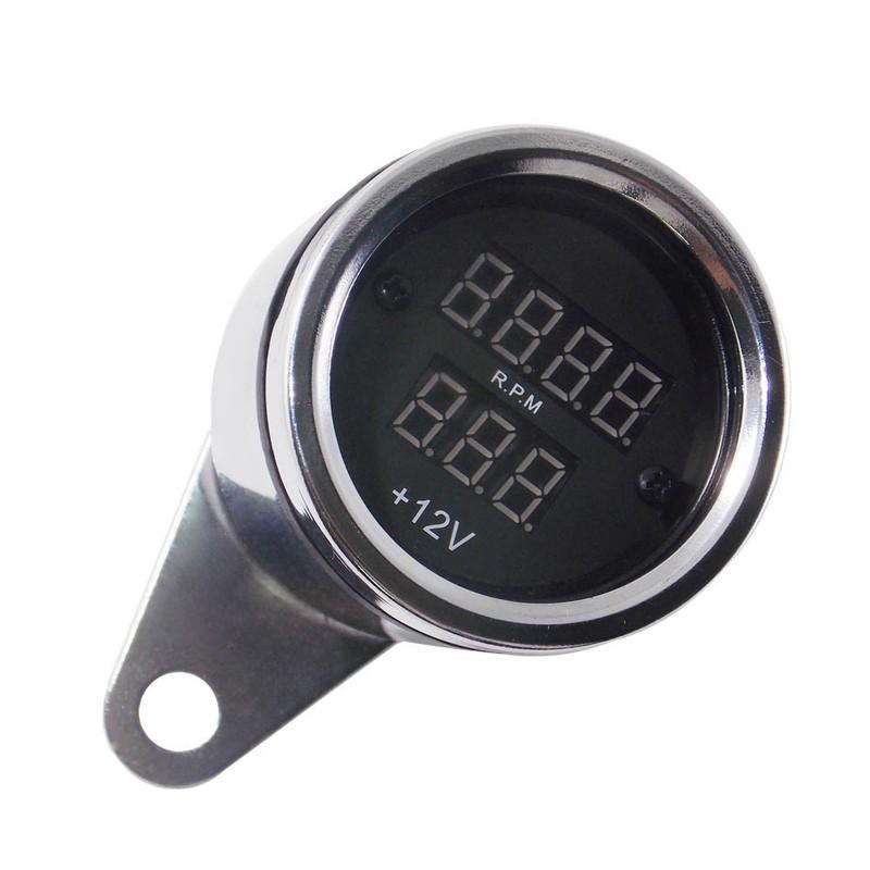 New Chrome Universal Motorcycle LED Digital PRM Tachometer Voltmeter Gauge Combo
