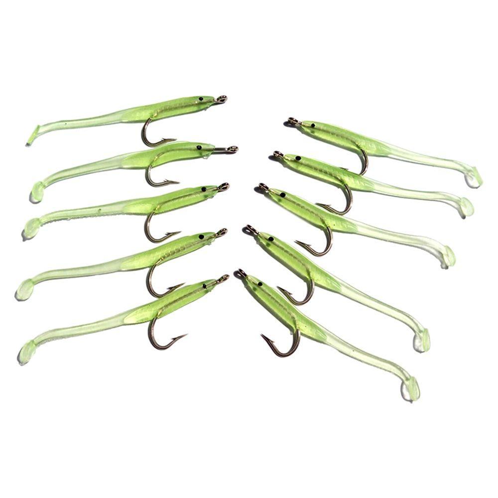 10pcs Durable Luminous Silicone Fish Eel Lure Artificial Soft Bait Worm Barbed Hook Lead Jig Head