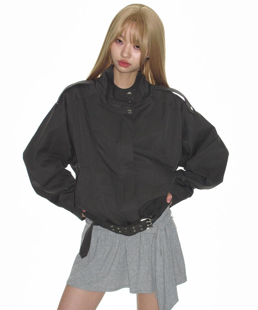 Crank High-Neck Belted Blouson Jacket_Ash Khaki