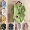 Women's Fashion Round Neck Short Sleeve T-shirt Casual Cotton Linen Graphic Shirt Leisure Loose Parrot Prined Summer Blouse Tops