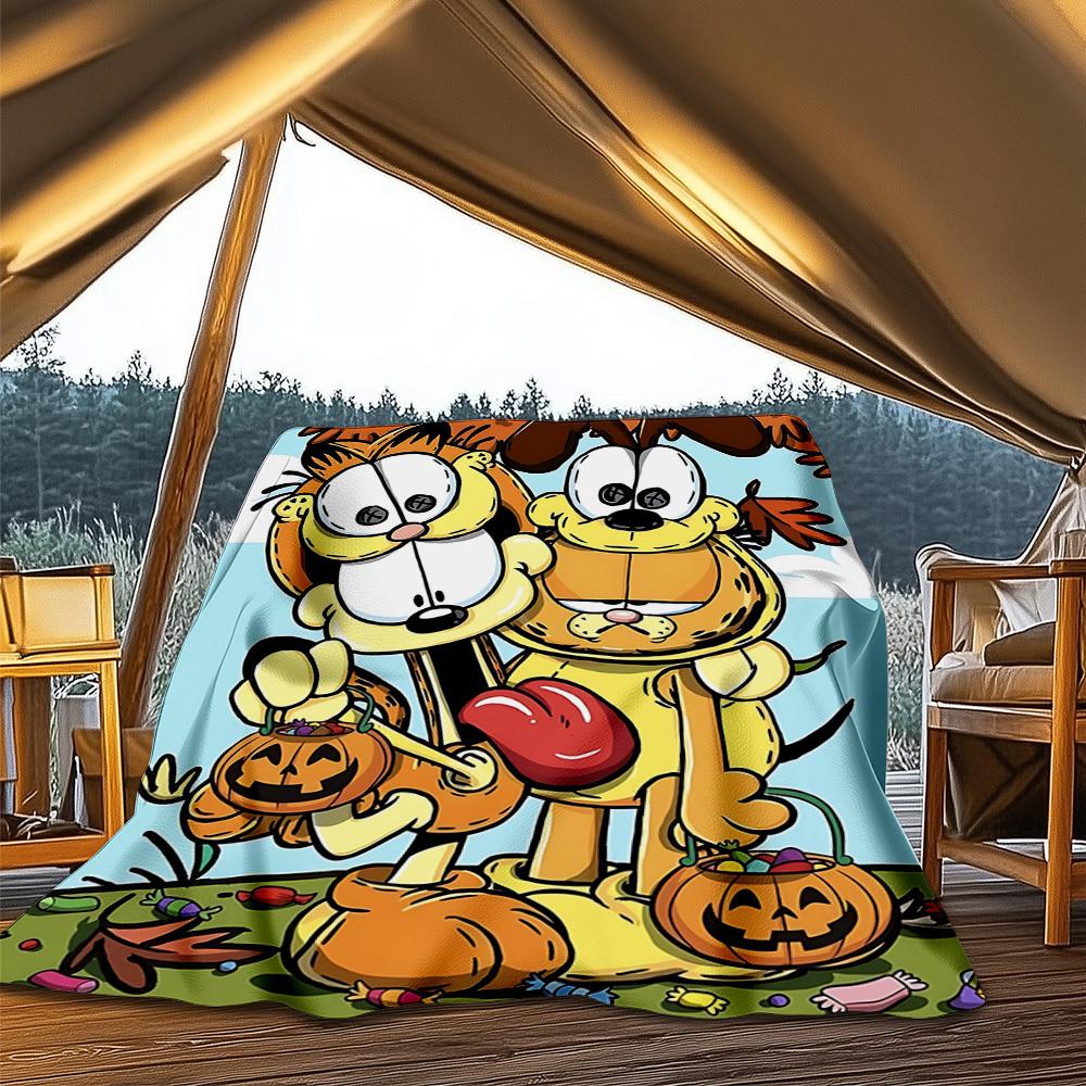 1pc Garfield Outdoor Flannel Blanket, Lightweight Warm Cozy for Travel Camping Office Soft Polyester Fabric