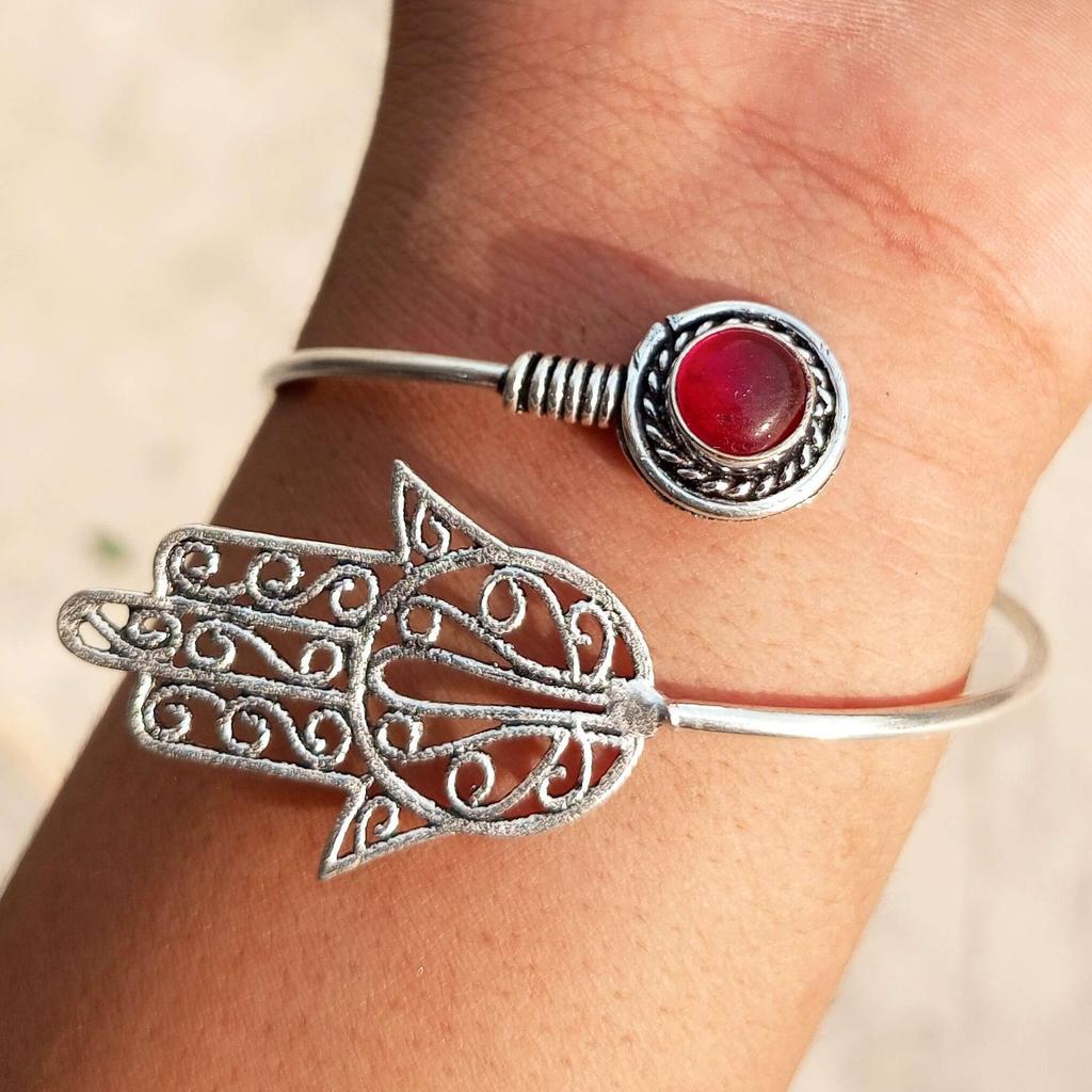 Pink Ruby Gemstone 925 Sterling Silver Plated Designer Cuff Bangle Jewelry NST-J2H9210