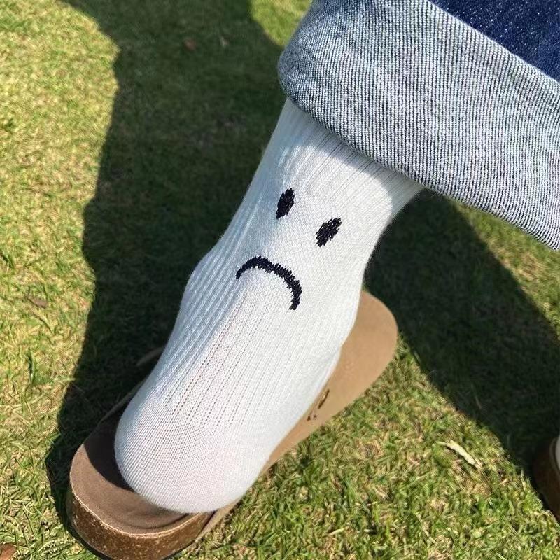 New Tide Brand Behind Crying Face A B Socks Creative Funny Sports Pure Color Couples Socks Tide Cotton Socks Men Women
