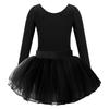 Girls Ballet Dance Wear Long Sleeve Round Neck Leotard Elastic Waist Tutu Layered Skirt Performance Outfit