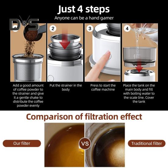 Кофеварка с фильтром из нержавеющей стали. Точный контроль температуры. Жаропрочная компактная легкая капельница для кофе.