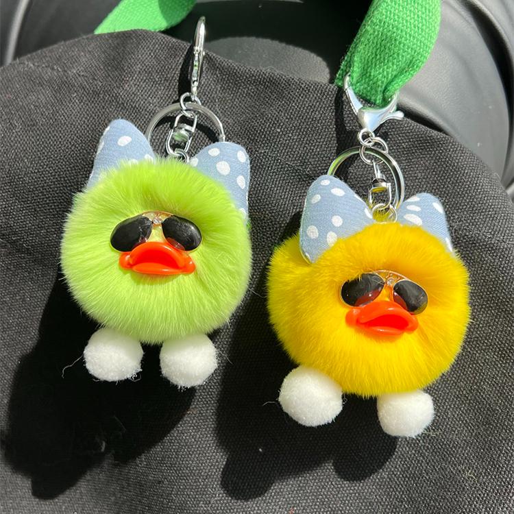 [Cute Little Duck] Rex Rabbit Hair Little Yellow Duck Cart Keychain Pendant Pom-pom Doll Bag Pendant