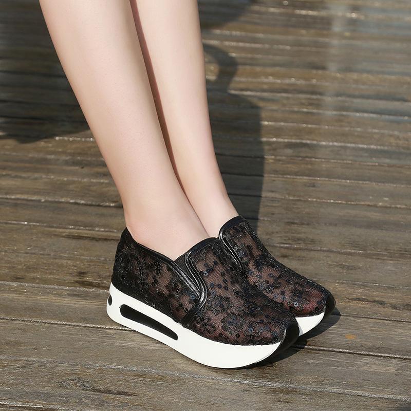 White Lace Sneakers Women Shoes Fashion Casual Shoes Wedge Heels 2024 Glitter Summer Platform Sneakers Shoes Women