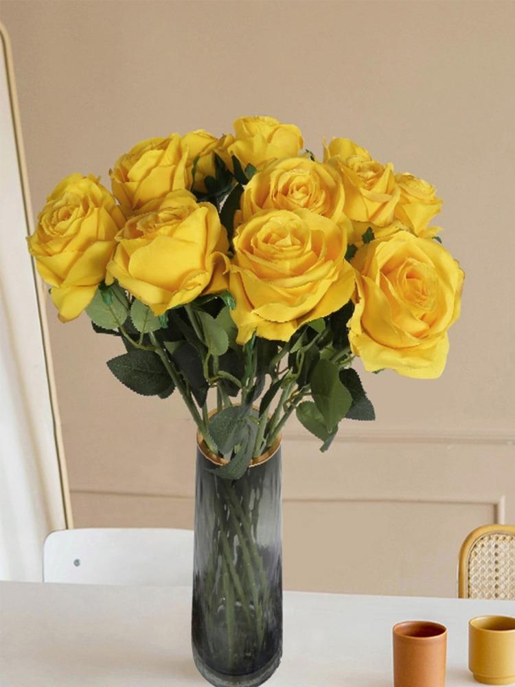 12 шт. Искусственные цветы Розы Массовый букет поддельных шелковых роз с длинным стеблем Искусственные розы Цветы для свадьбы Домашние вечерние украшения стола