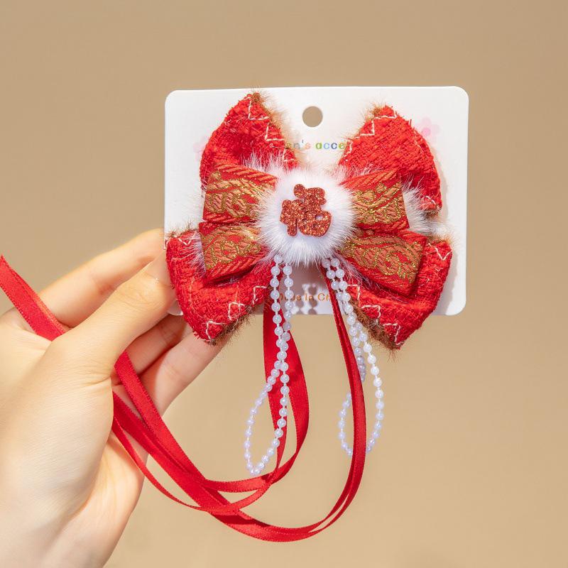 Китайский Новый год Красный бант с кисточкой Заколки для волос для девочек и женщин - Милые аксессуары для волос в древнем стиле