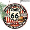 2D плоский 1 шт., 8x8 дюймов, Винтажная металлическая табличка Route 66 - Прочный алюминий, Американский ретро-декор для закусочной с классическим дизайном гамбургера, Идеально для дома