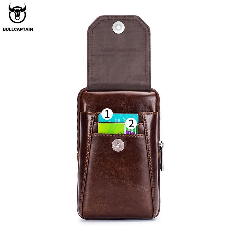BULLCAPTAIN Genuine Leather Men's Waist Packs Phone Pouch Bags Waist Bag Male Small Chest Shoulder Belt Bag Small Waist Packs