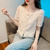 Summer New Lace Chiffon Shirt Hollow Short Shirt for Women Slim Short Sleeve Cardigan