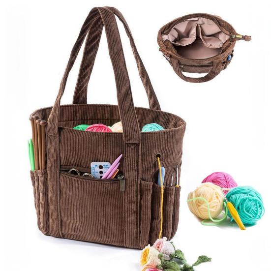 Knitting Bag Yarn Storage Organizer with Zipper Large Capacity Multipurpose Portable Knitting